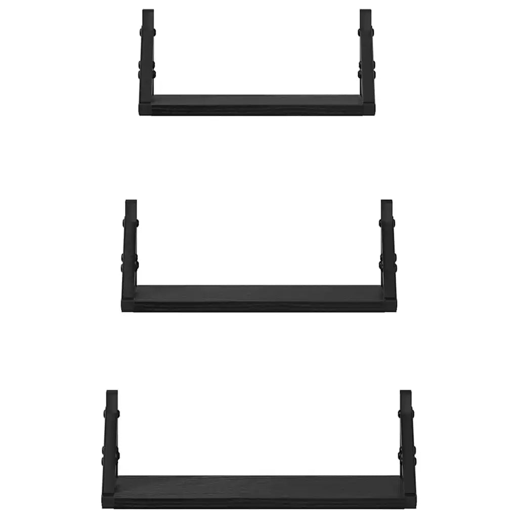 Scaffale da parete Montaggio a parete 3 pcs Rovere Nero 869098