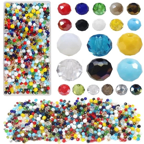 Kralen 1000 pezzi - Vetro - Lustrato a facette - Multicolore - 4 mm/6 mm/8 mm - Creazione di gioielli - Kralen per artigianato
