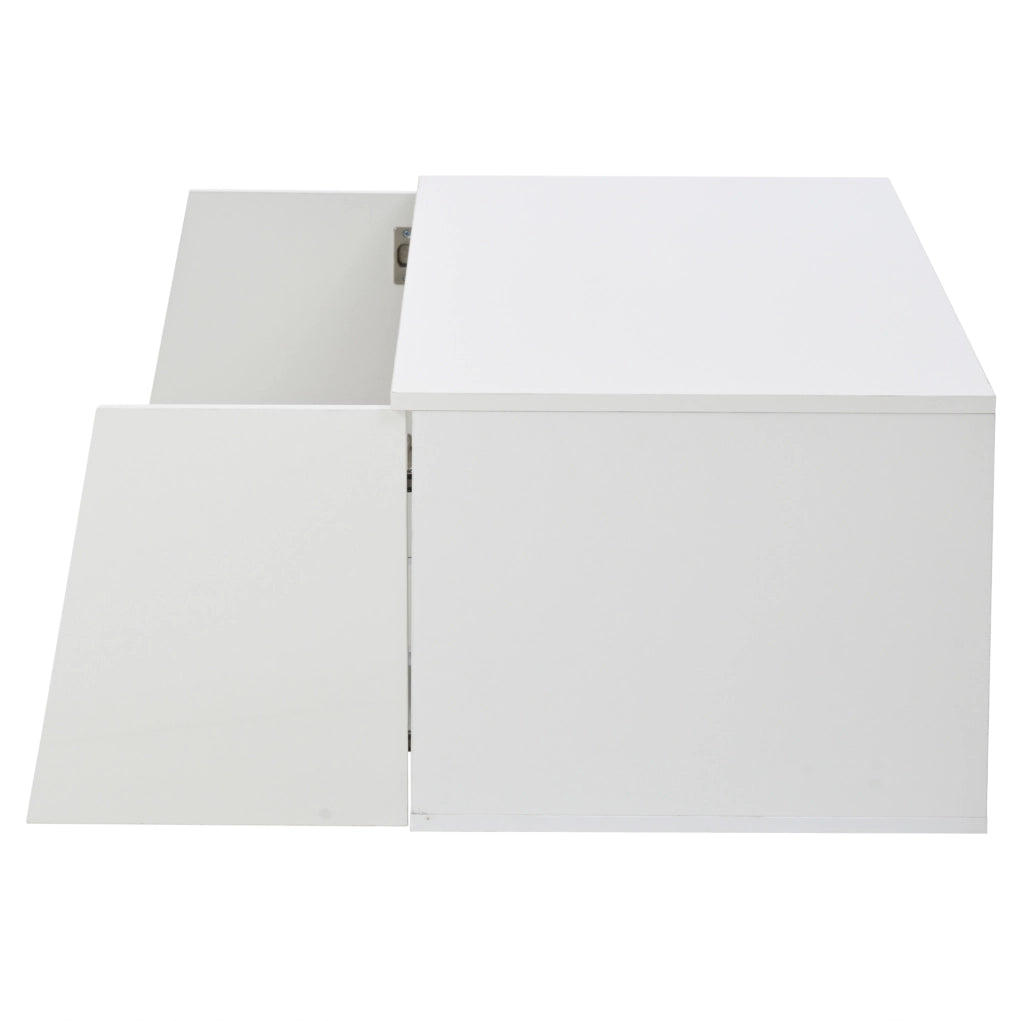 Tavolino da caffè 100x50x40 cm con luci LED; 2 armadietti e 1 cassetto in truciolare bianco