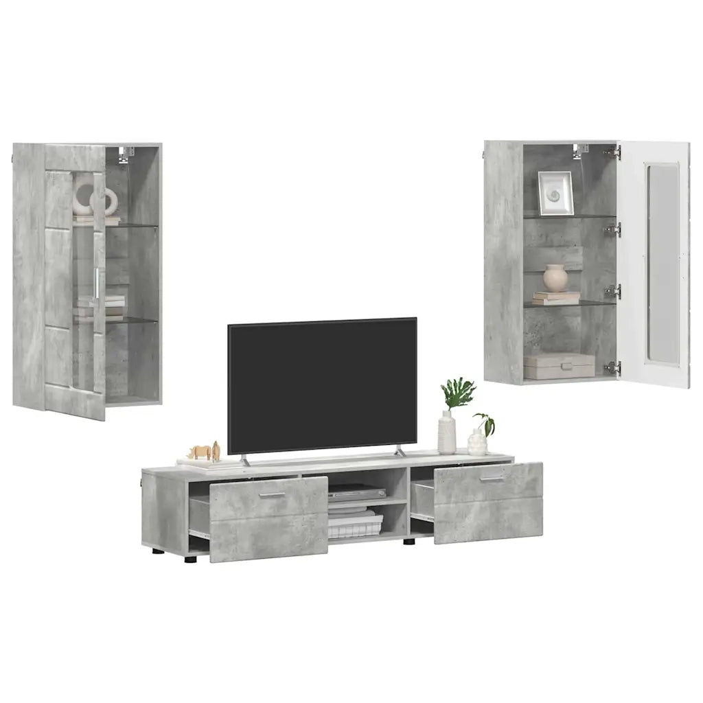 Set mobile TV con porta FLORIN Grigio cemento Legno multistrato
