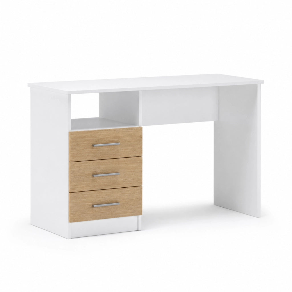 Scrivania Moderna Lipsia Con Cassetti Laterali Mobile Desk Salvaspazio Per Studio Ufficio Cameretta E Soggiorno 120 X 72 X 48 Cm Bianco E Rovere