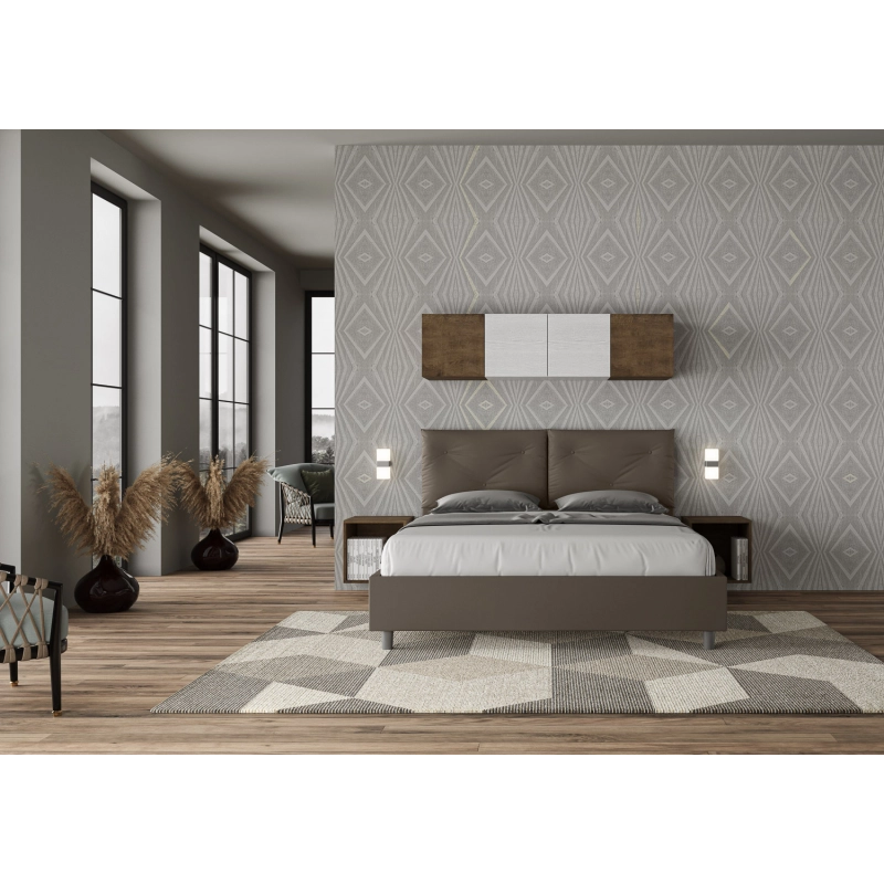 Letto imbottito Matrimoniale 160x200 cm Appia - Similpelle,Cappuccino,Con rete