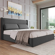 Letto matrimoniale imbottito 140x200 cm grigio con testiera regolabile, contenitore idraulico e materasso