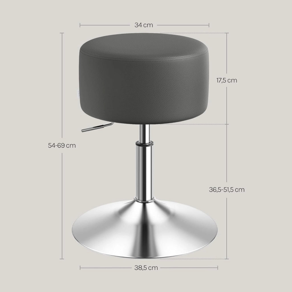 Sgabelli da Trucco Set di 2, Sgabello Rotondo Girevole Regolabile in Altezza, Sgabello Imbottito per Toeletta, Sedia da Cucina in Pelle Sintetica, Altezza Seduta 54-69 cm, Grigio, BH14gr-2
