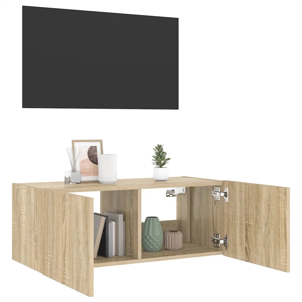 Mobile TV a Parete con Luci LED Rovere Sonoma 80x35x31 cm 837285