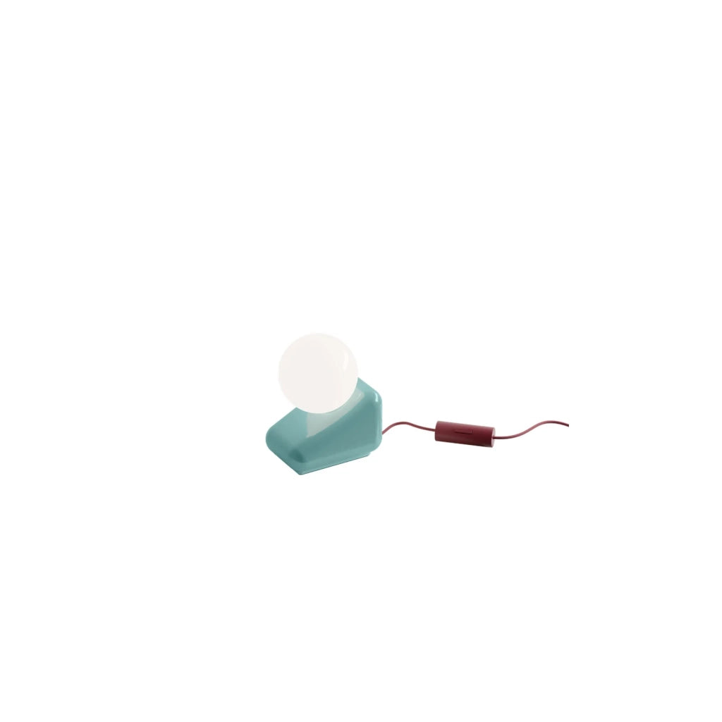 Lampada Da Tavolo Vintage Flip Ceramica Azzurra Vetro Opalino 1 Luce G9