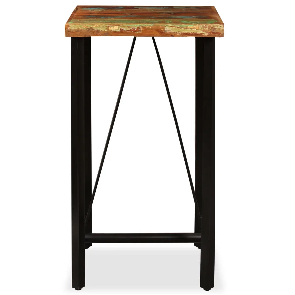 Set da Bar 3 pz Legno Massello di Recupero Vera Pelle e Tessuto 275141