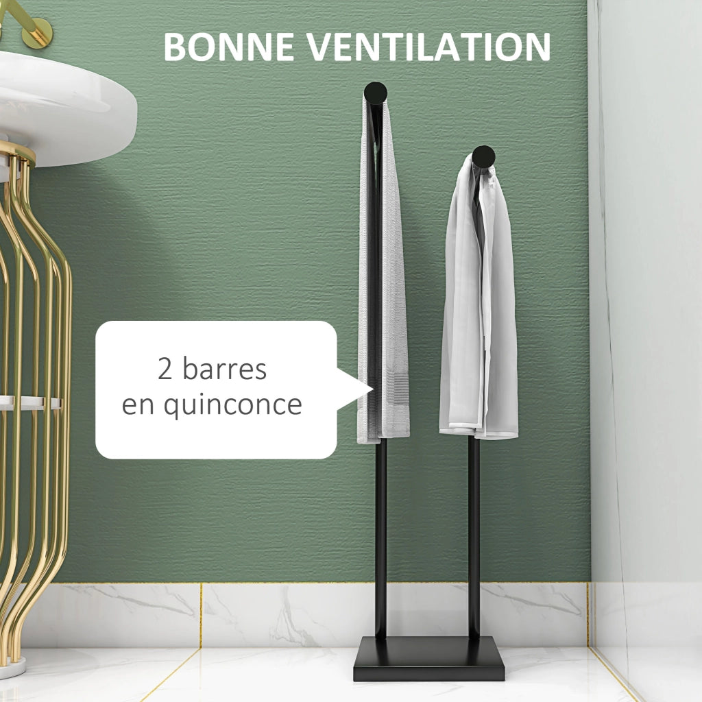 Portasciugamani con 2 barre in acciaio ¨C zephmum ¨C nero 35,5x20x78 cm