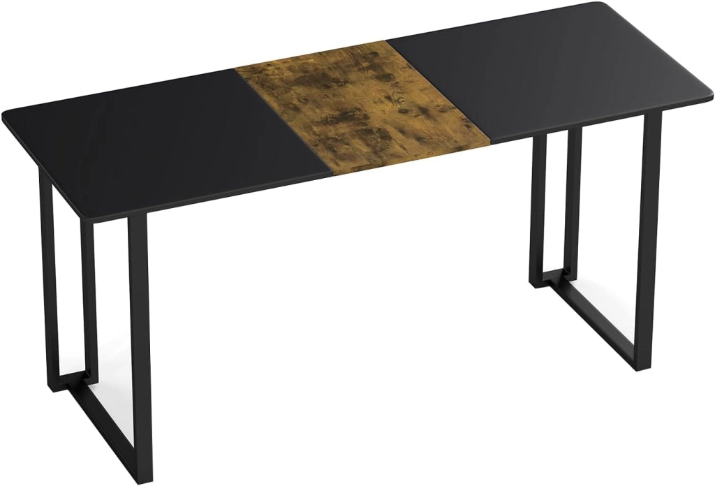 Scrivania per computer in stile industriale, 160 x 60 x 75,5 cm, grande tavolo da lavoro con telaio in metallo, per ufficio, studio, sala da pranzo (nero+marrone)