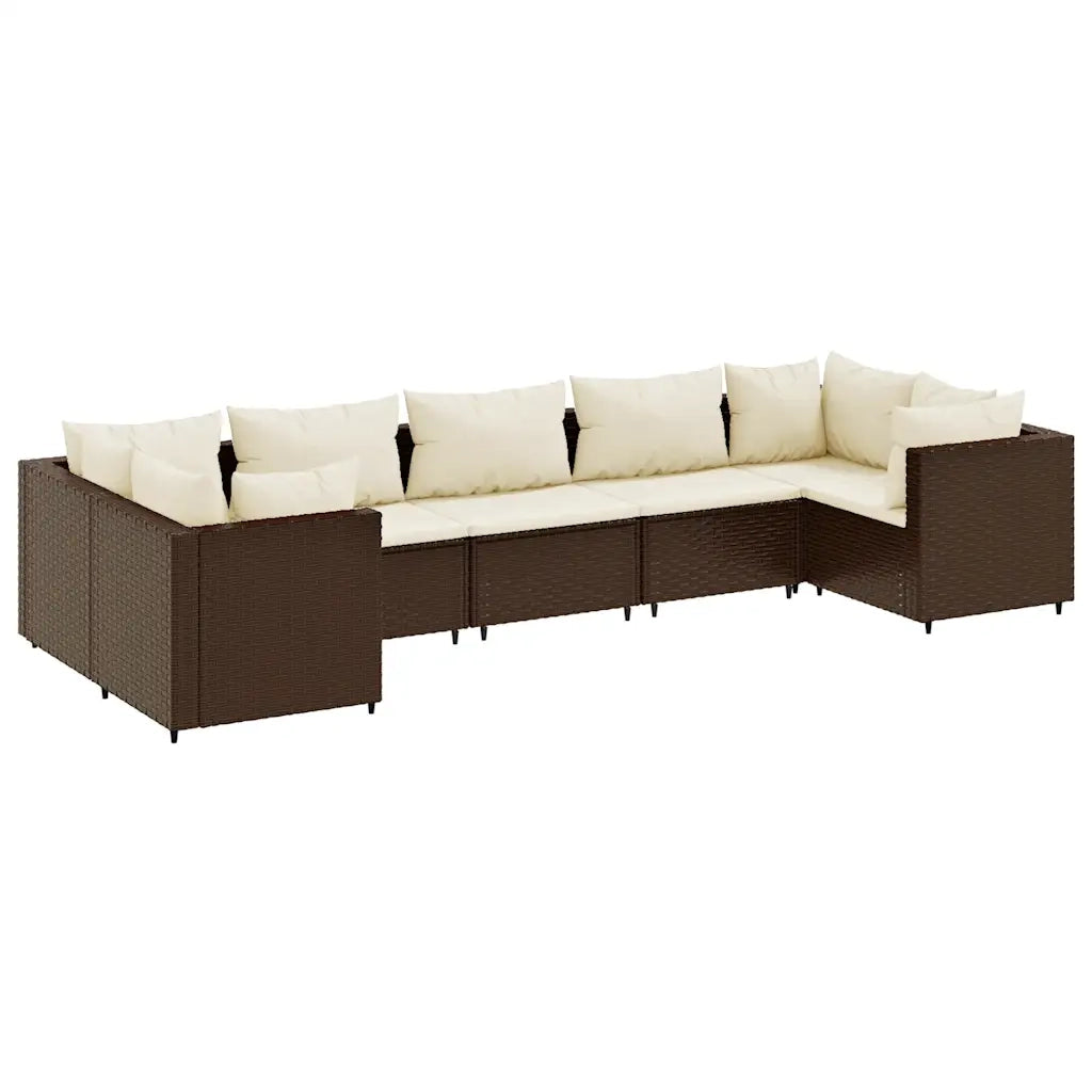 vidaXL Set Divani da Giardino 7 pz con Cuscini in Polyrattan Marrone