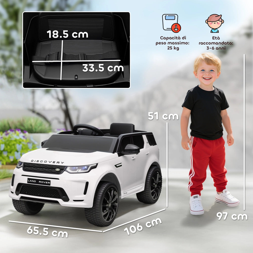 Auto Bambini Land Rover Elettrica con Luci e Clacson ¨C Zephmum ¨C Bianco 106x65.5x51 cm