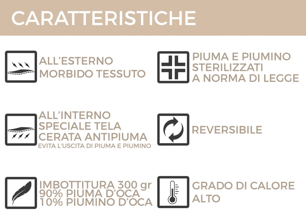 Interno Imbottitura Piumino Invernale 300gr/mq In Piuma D'Oca Bicolor - 1 Piazza e Mezza - Panna-Tortora