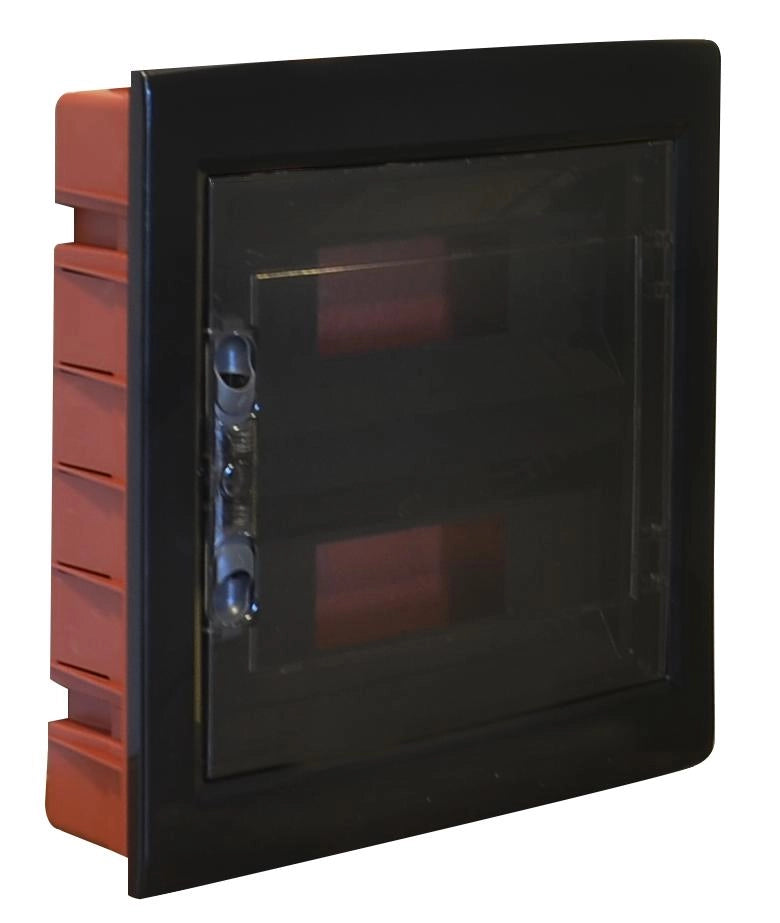 Centralino da incasso 24 moduli con portello fumé e telaio estraibile, nero, 330x420x80 mm, ideale per installazioni elettriche moderne e professionali