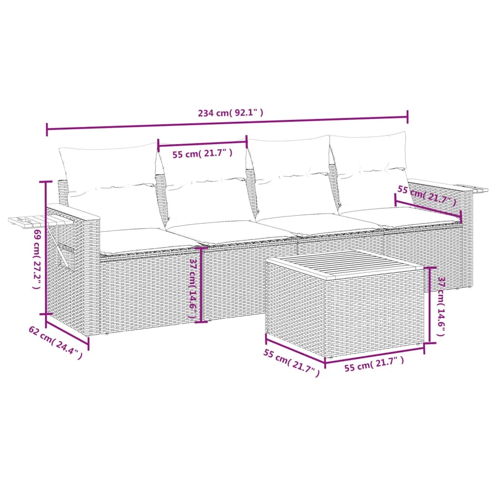 Set Divani da Giardino 5 pz con Cuscini in Polyrattan Nero 3226615