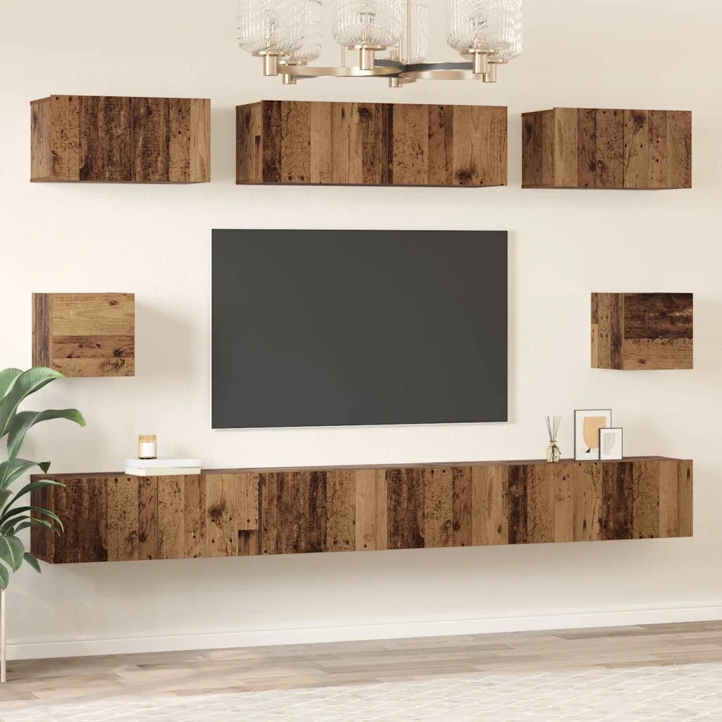 vidaXL Set di mobili TV 8 pcs Legno vecchio Legno multistrato