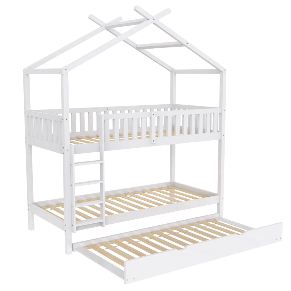 Letto a castello 90x200 cm; convertibile in tre letti singoli; legno bianco (Senza materasso)