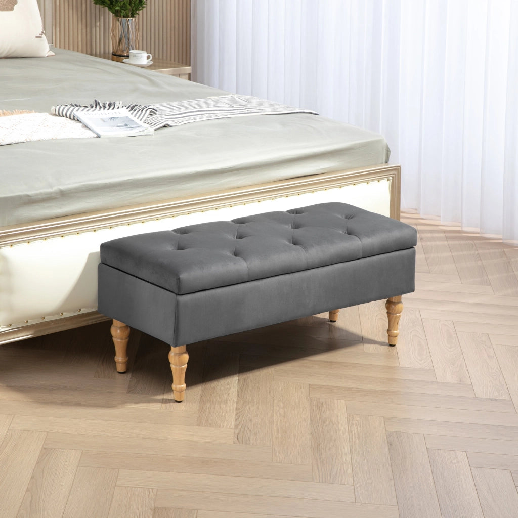 Divanetto 2 posti con contenitore ¨C zephmum ¨C velluto grigio scuro con piedi in legno