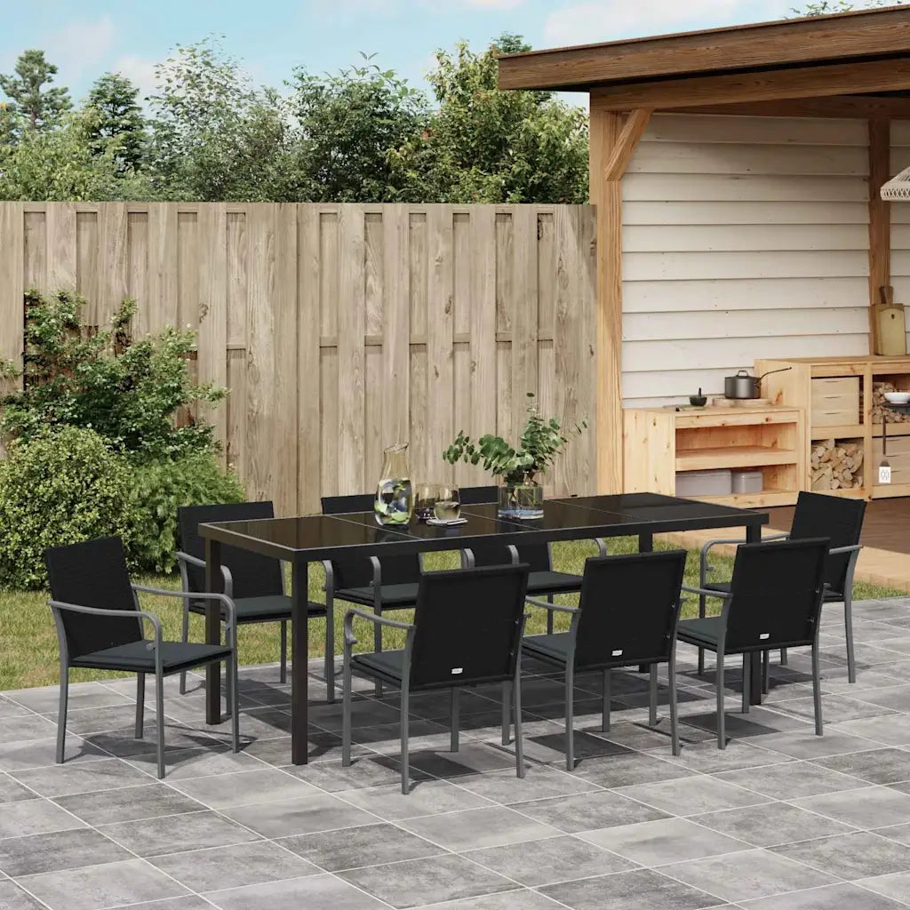 Set da Pranzo per Giardino 9 pcs Nero e Grigio Rattan in PE 3379057