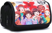 Etui a cappezzalo con doppia chiusura a raffia, contenitore portatile per materiali di lavoro, Etui a cappezzalo con grande capacità per materiali di lavoro e scolastici