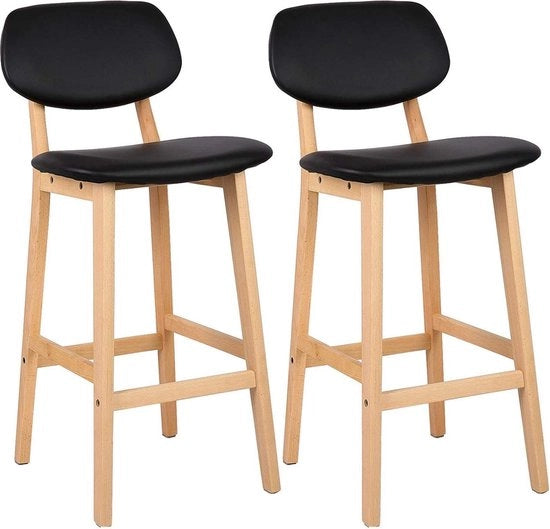Set di 2 sedute da bar - Con schienale - Struttura in legno - Sedute ergonomiche - Cucina - Nero - Altezza seduta 65cm