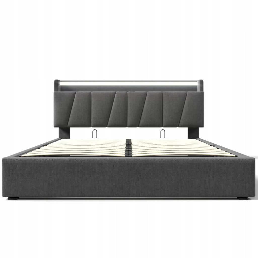 Letto matrimoniale 160x200 - Xylo - USB e LED, grigio, senza materasso