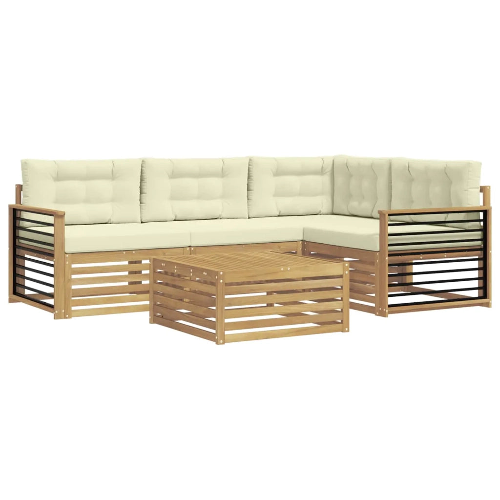 Set di divani da esterno 6 pcs Bianco e Crema Poliestere