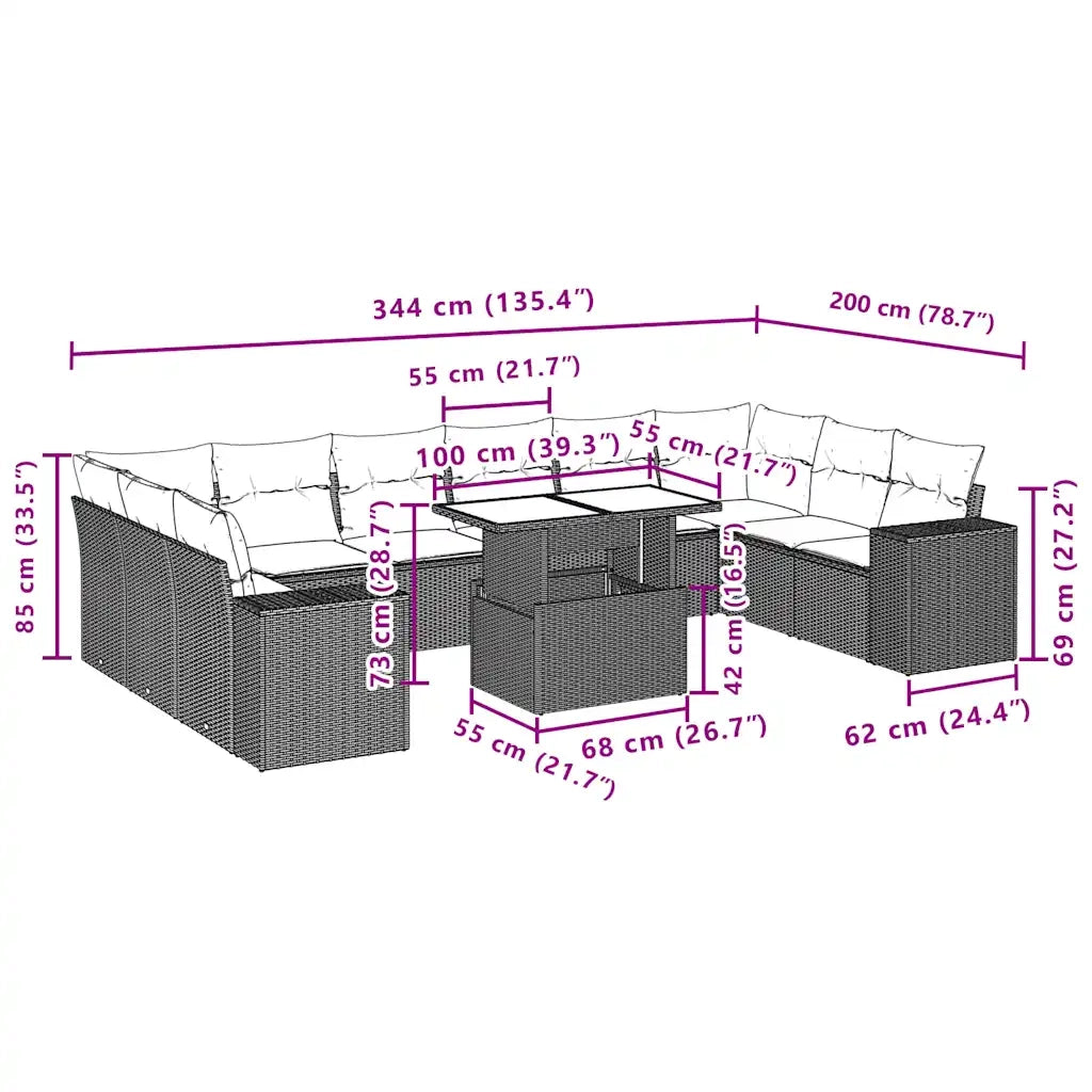 Set Divani da Giardino 11 pz con Cuscini Marrone in Polyrattan 3269414