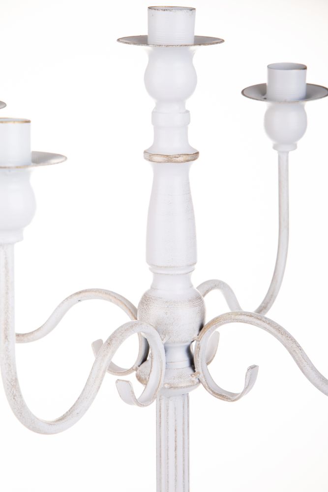 Candeliere con 5 Bracci 75 cm in Metallo Bianco e Oro