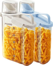 Set di conservazione, 2 pezzi, 2,8 litri, per cucina, contenitore di plastica a chiusura ermetica, con coperchio e misurino, per conservazione di pasta, riso e cibo per animali domestici.