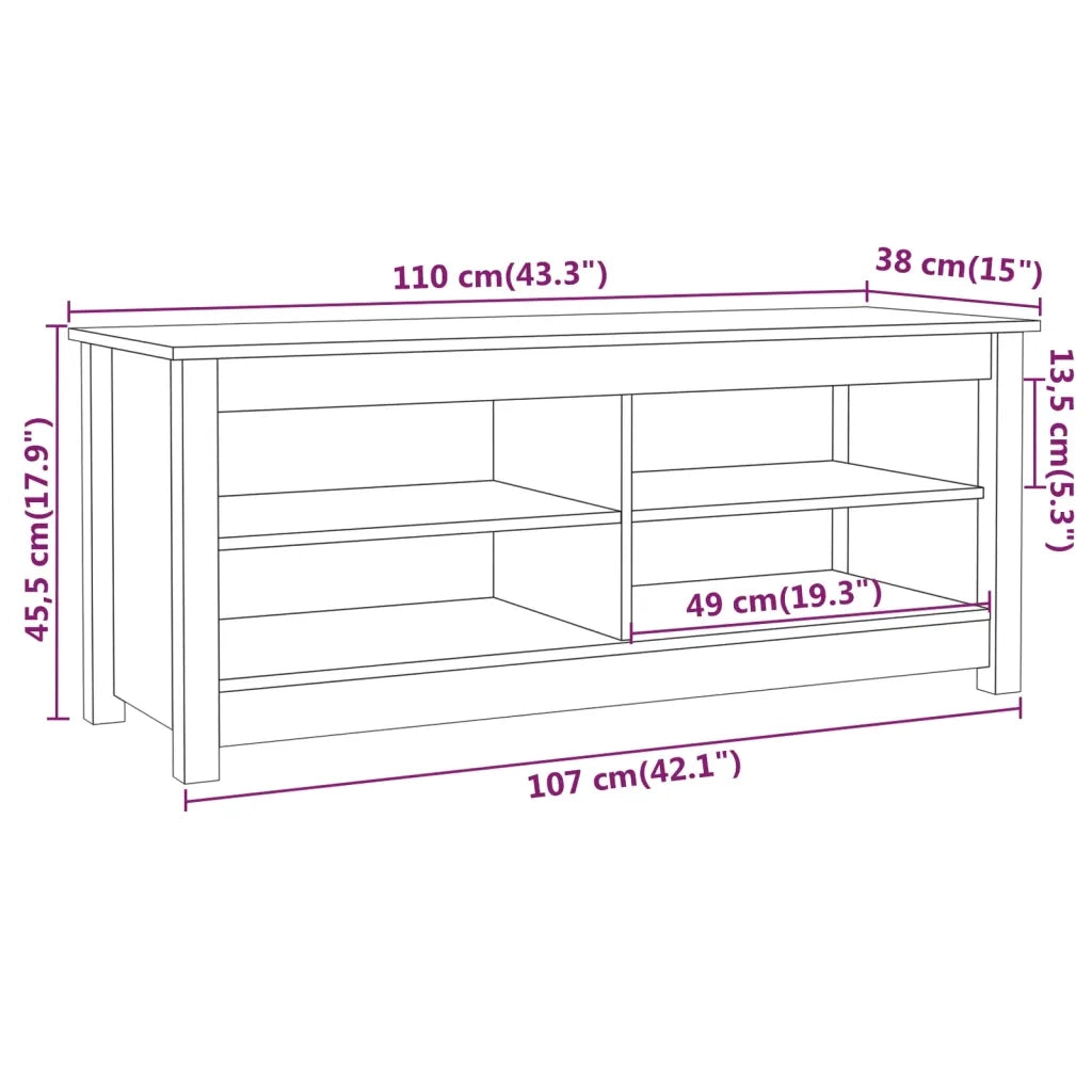 Scarpiera-Scaffale per scarpe Nera 110x38x45,5 cm in Legno Massello di Pino