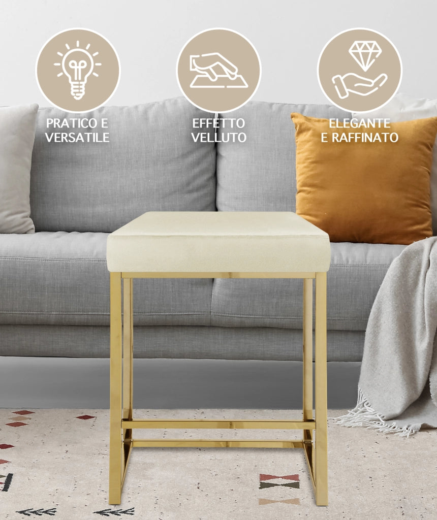 Sgabello Moderno In Velluto Sedile imbottito Gambe In Acciaio Dorato Senza Schienale Casa Sedia Cucina Bar Pub Seduta Rialzata Di Design - Beige