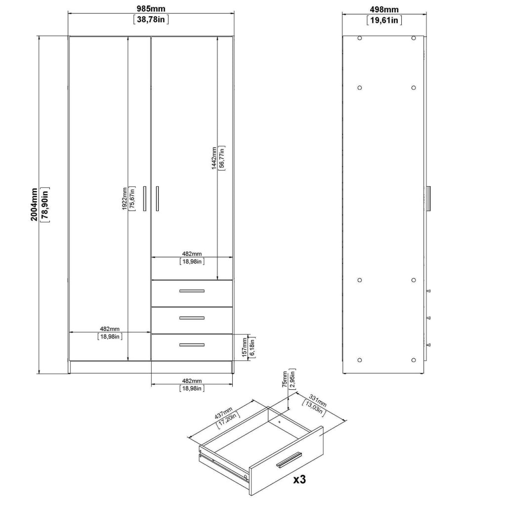 Guardaroba 2 ante Sultani, Mobile camera da letto, Cabina armadio portabiti, Armadio appendiabiti, 99x50 h200 cm, Rovere