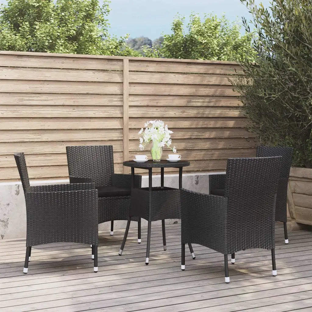 Set Bistr¨° da Giardino 5 pz | Set Salotto da Giardino con Cuscini in Polyrattan Nero