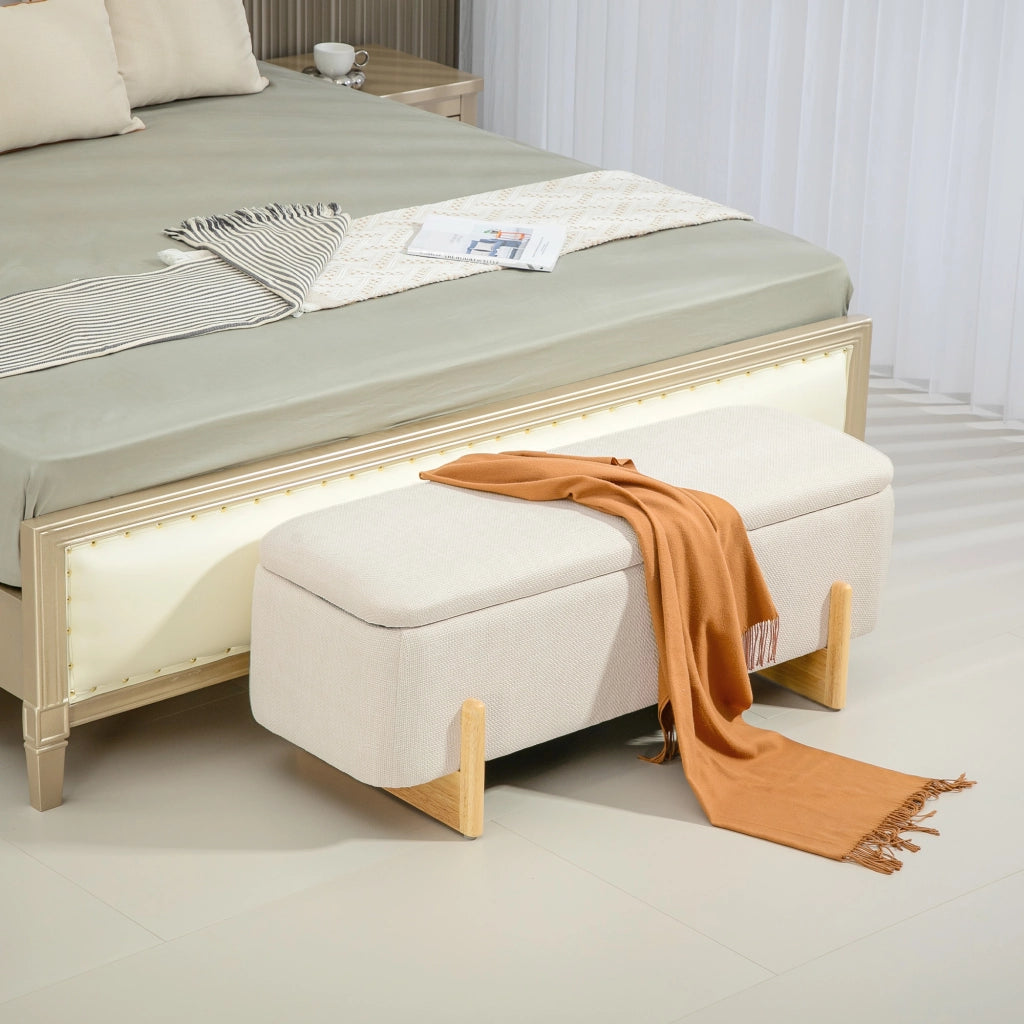 Pouf con schienale e vano portaoggetti ¨C zephmum ¨C crema, lino sintetico, 111x44x44.5 cm