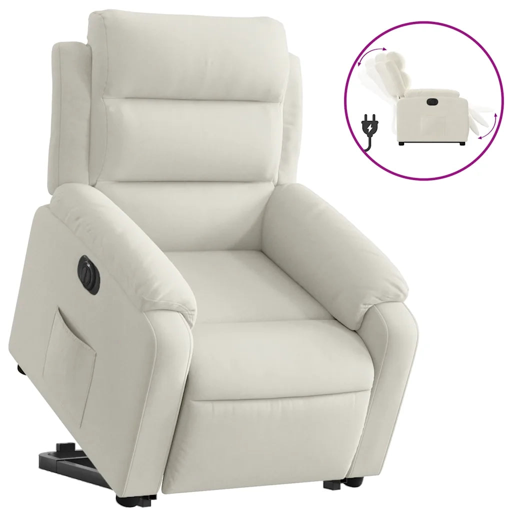 Poltrona Alzapersona Reclinabile Elettrica Crema in Velluto 3205123