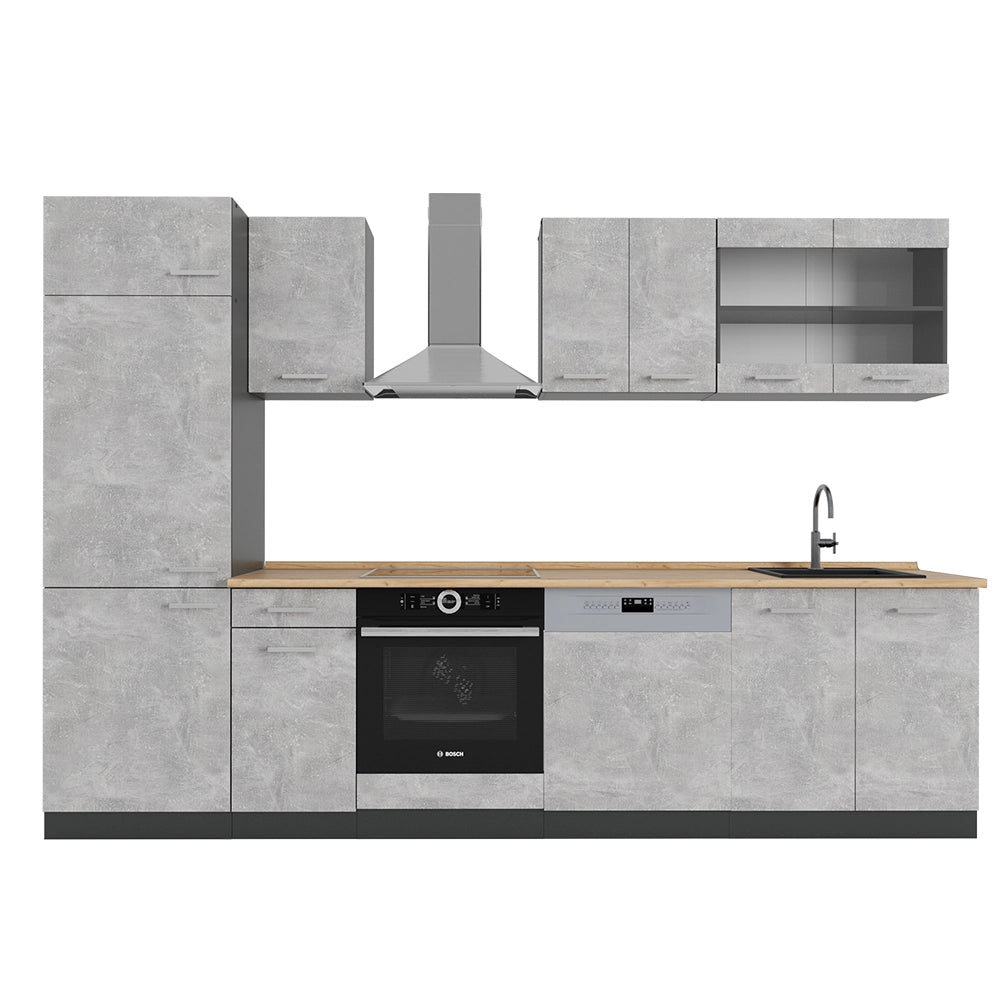Vicco Cucina componibile Calcestruzzo/antracite 300 cm senza piano di lavoro