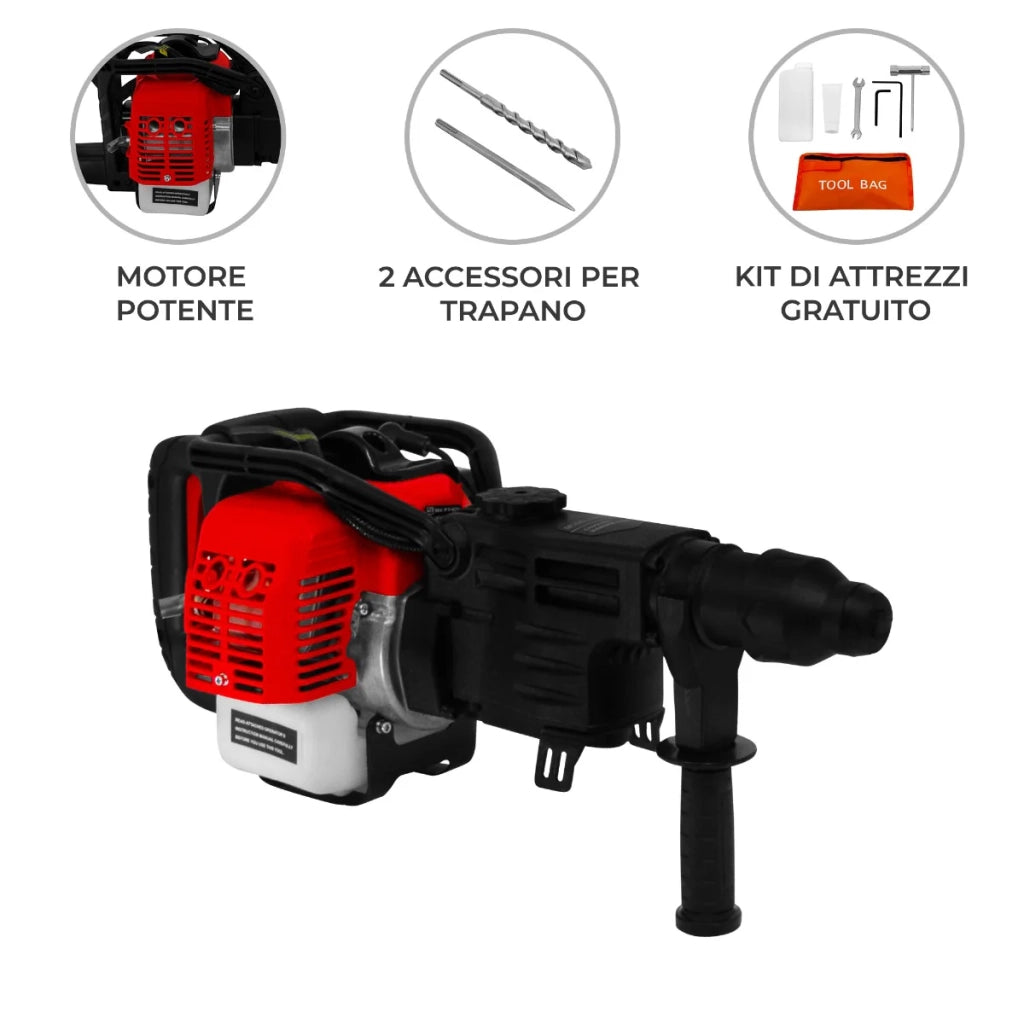 Martello Trapano Pneumatico a Benzina 2 Tempi 1KW Kit di Strumenti