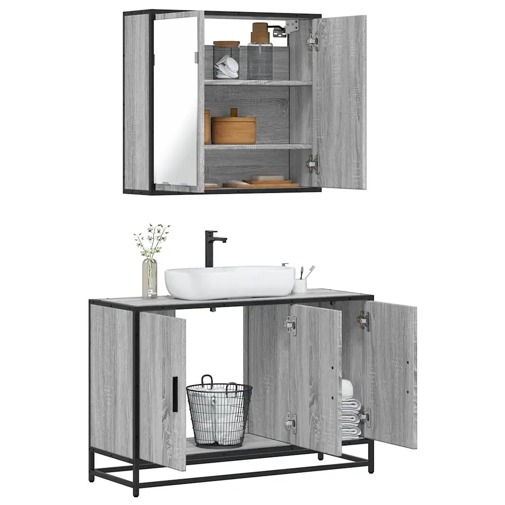 Set Mobili da Bagno 2 pz Grigio Sonoma in Legno Multistrato 3300893