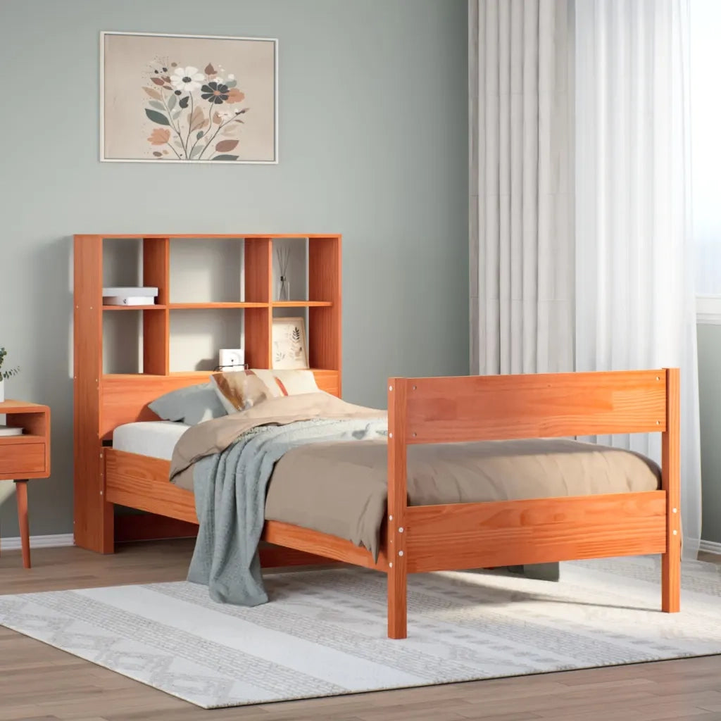Letto singolo | Letto per adulti | Letto Libreria senza Materasso Marrone Cera 75x190 cm in Pino