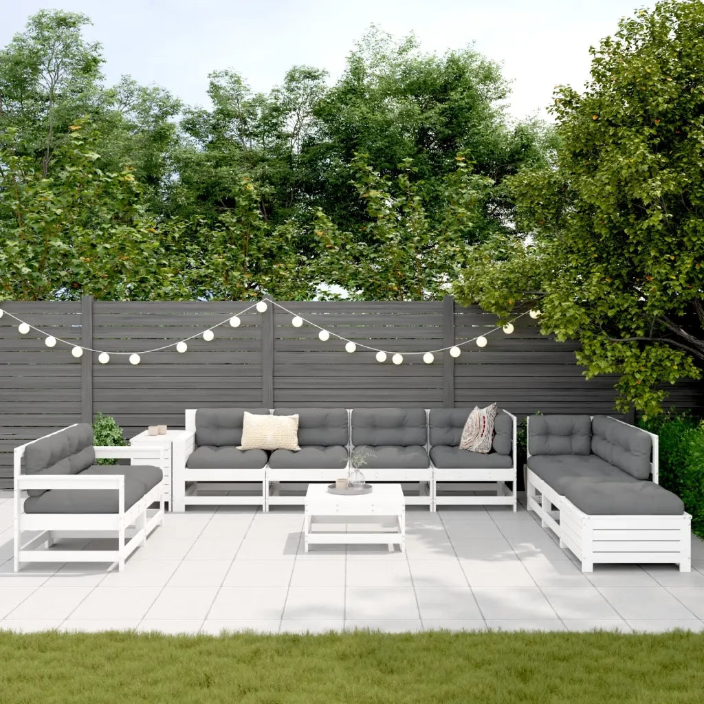 Set Divani da Giardino 11 pz Bianco in Legno Massello di Pino