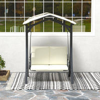 Dondolo da Giardino 2 Posti 150x120x182 cm con Tettuccio Regolabile Crema