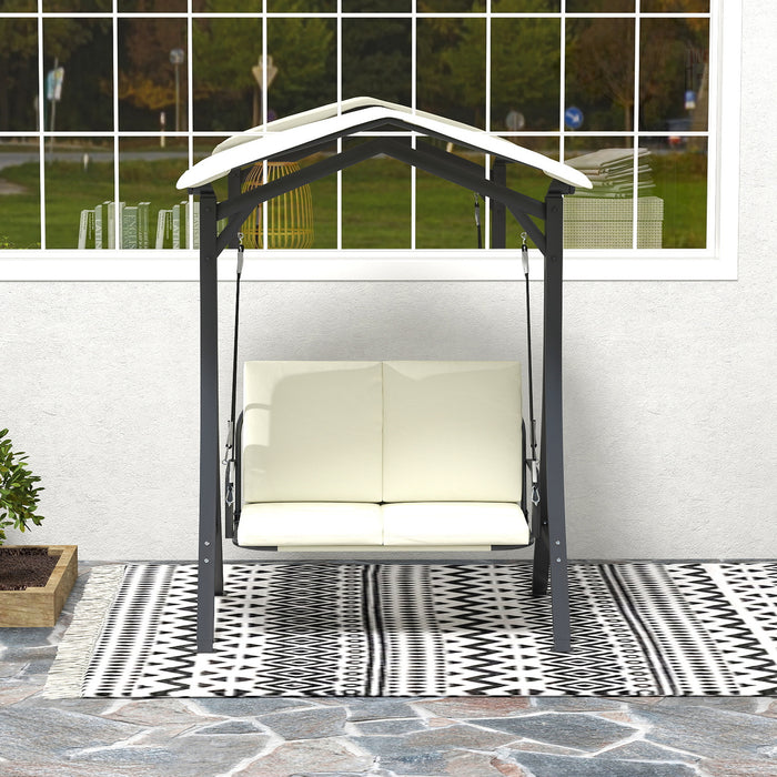 Dondolo da Giardino 2 Posti 150x120x182 cm con Tettuccio Regolabile Crema