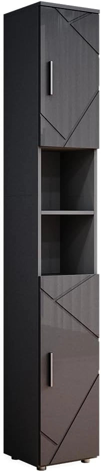 Mobile bagno alto Irma, Antracite lucido, 30 x 192 cm, per la conservazione di accessori da bagno e compatibile con la serie Irma