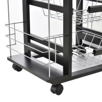 Carrello da Cucina con Cassetto, 4 Cesti di Frutta Estraibili e Piano in Ceramica, Carrello Cucina Salvaspazio con 4 Ripiani Laterali in Legno di Pino e Metallo, 57x37x83 cm, Nero