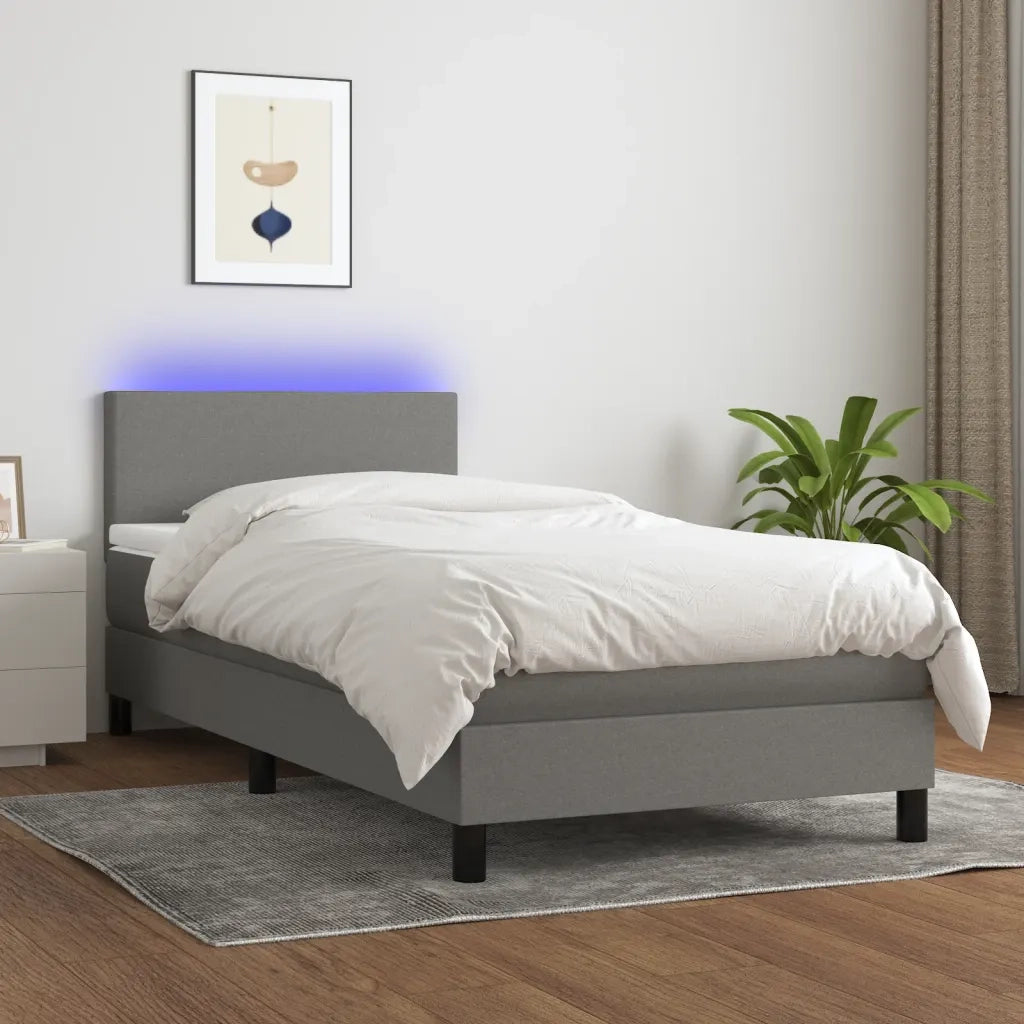 Letto a Molle Materasso e LED Grigio Scuro 90x190 cm in Tessuto 3132958