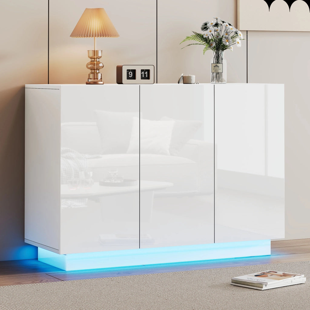 Credenza con 3 ante; ripiani regolabili e LED - per soggiorno - 120×40×75 cm