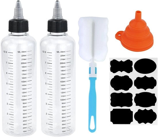 Set di dosatori multifunzionali in plastica da 230ml, 2 pezzi - con scala di dosaggio - riutilizzabili - con flessi per oli