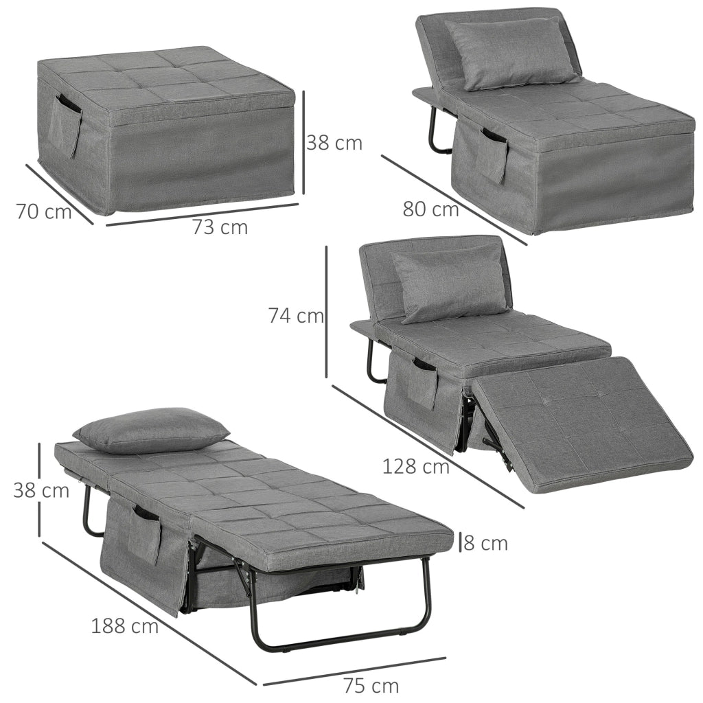 Pouf Letto Pieghevole Multiuso 4 in 1 con Schienale Reclinabile a 5 Livelli Grigio