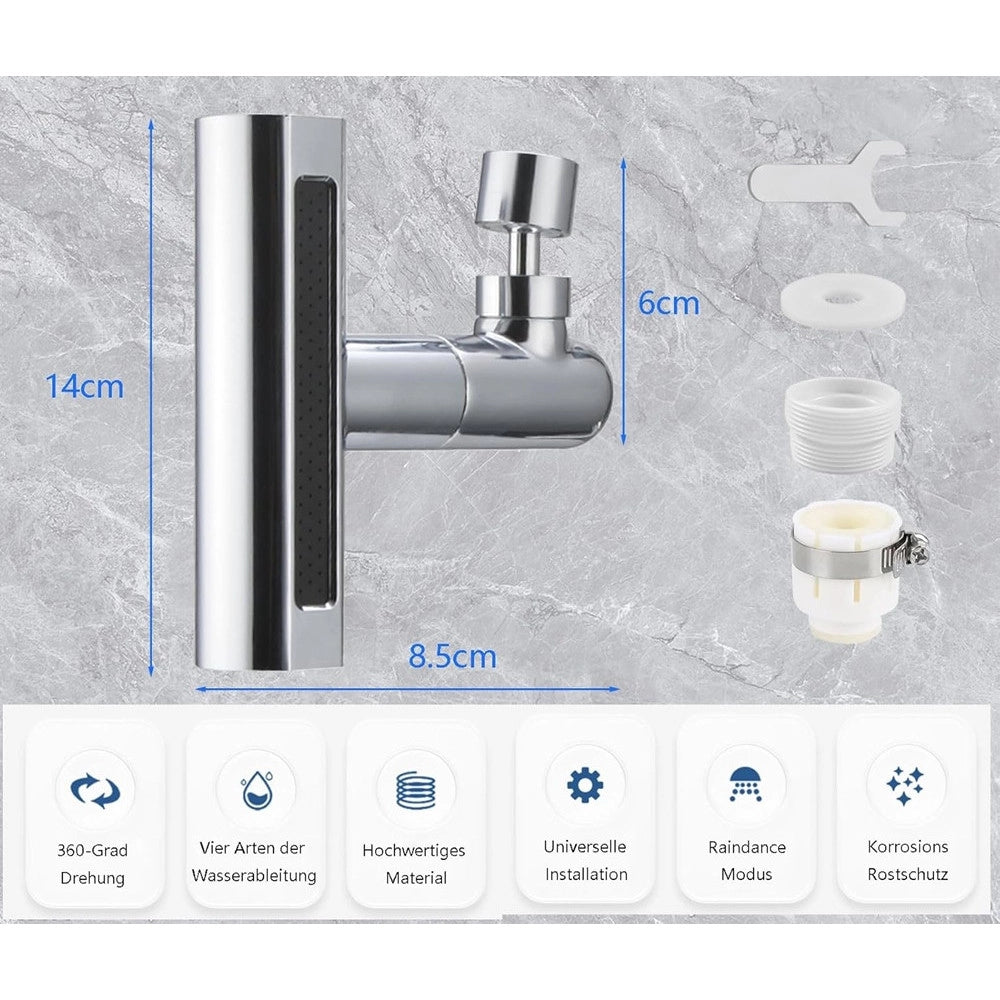 Trade Shop - Aeratore Per Rubinetto 4 In 1 Lavello Estensione Cascata Per Cucina Bagno Argento -