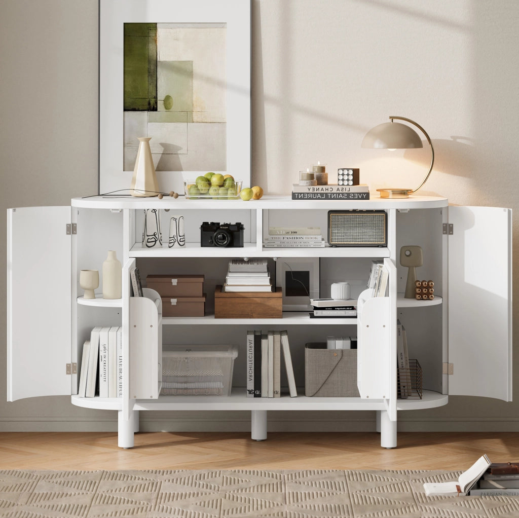 Sideboard 120x38x77 cm con vano ad arco e ripiani regolabili in MDF bianco